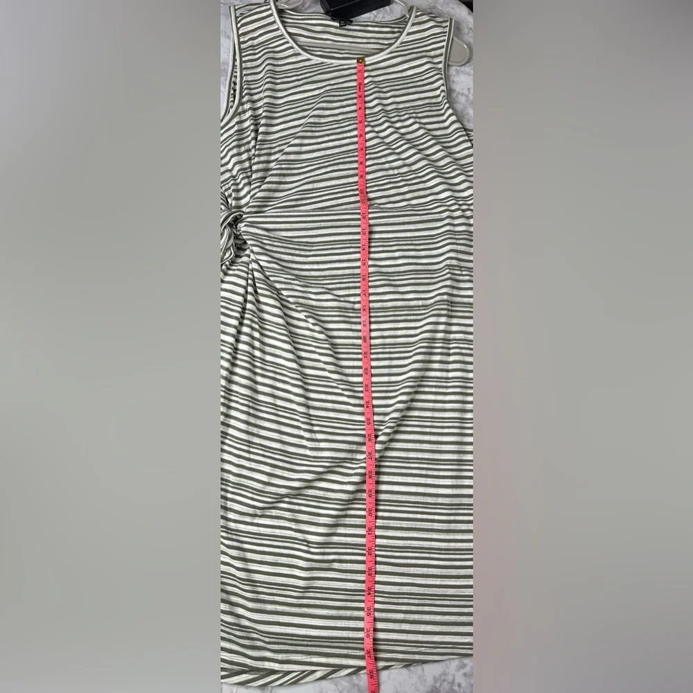 Cotton Striped faux wrap Side Tie green sleeveless Midi Shift Dress 2x petite - Picture 6 of 7